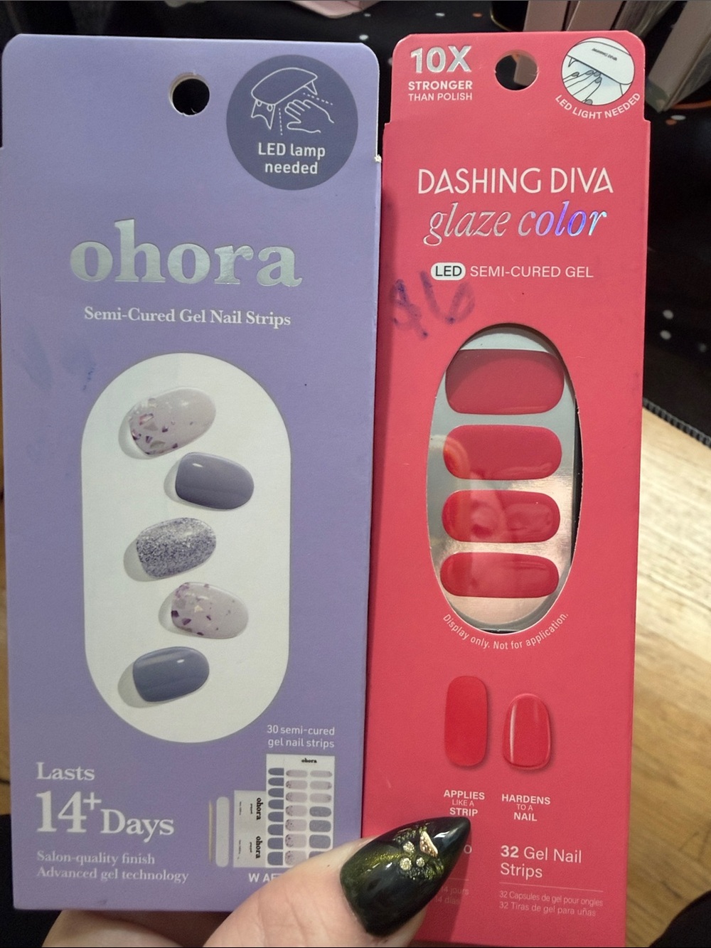 Ohora & Dashing Diva Semi-Cured Gel Nail Strips - Lavender and Red Duo